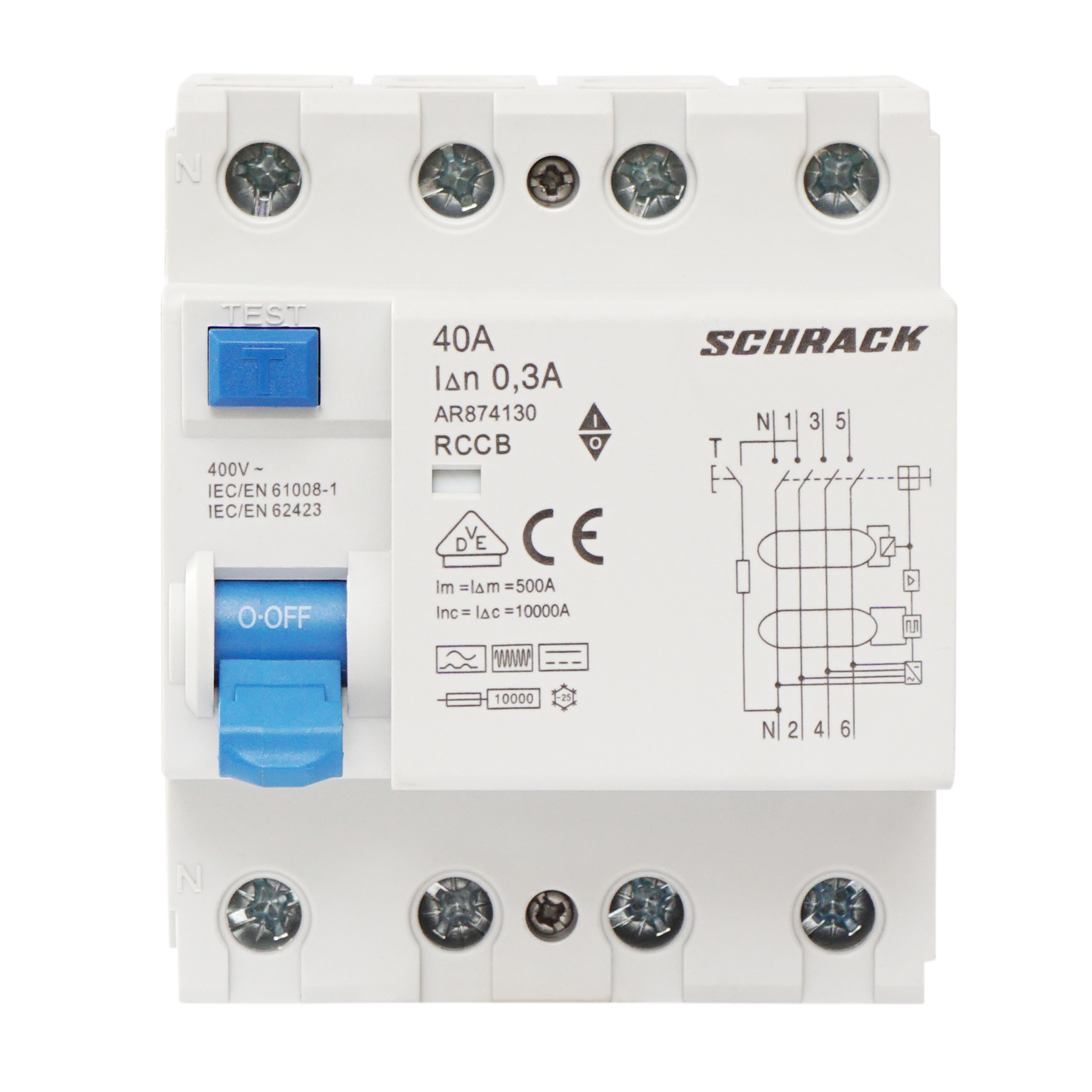 Intrerupator, diferential, Schrack, AMPARO, Tip B, Tetrapolar, 4P, 40A, 300mA, 10kA