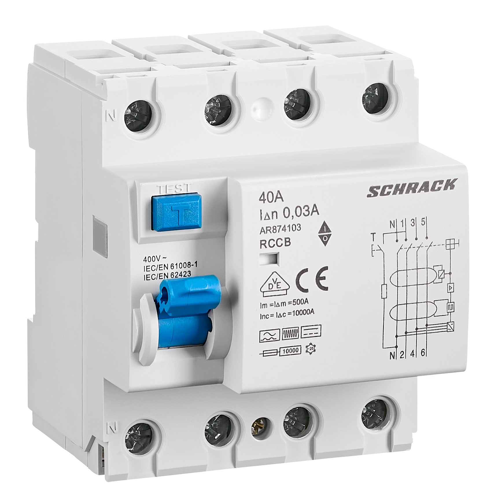 Intrerupator, diferential, schrack, amparo, tip b, tetrapolar, 4p, 40a, 30ma, 10ka