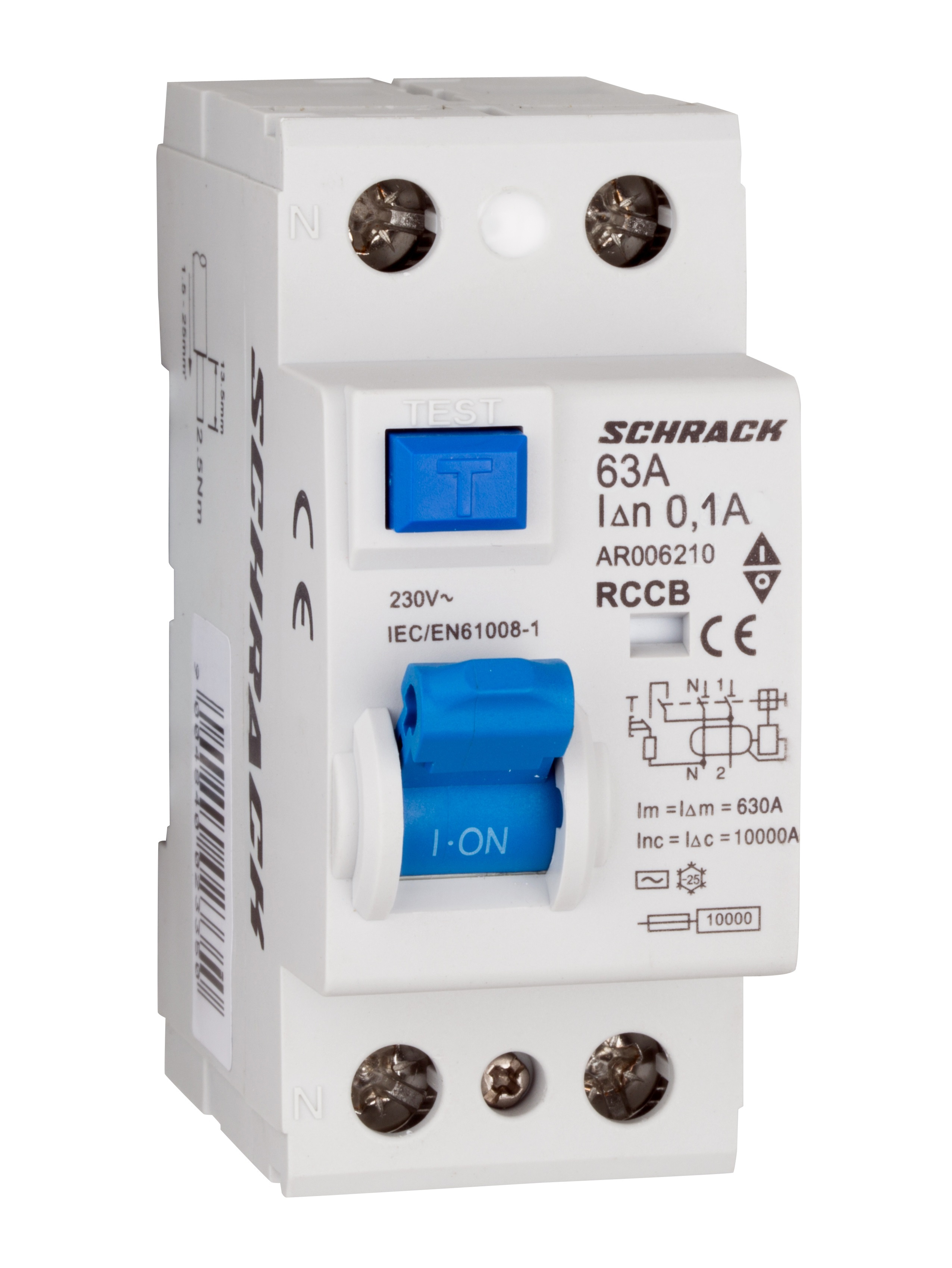 Intrerupator, diferential, schrack, amparo, tip ac, bipolar, 2p, 63a, 100ma, 10ka