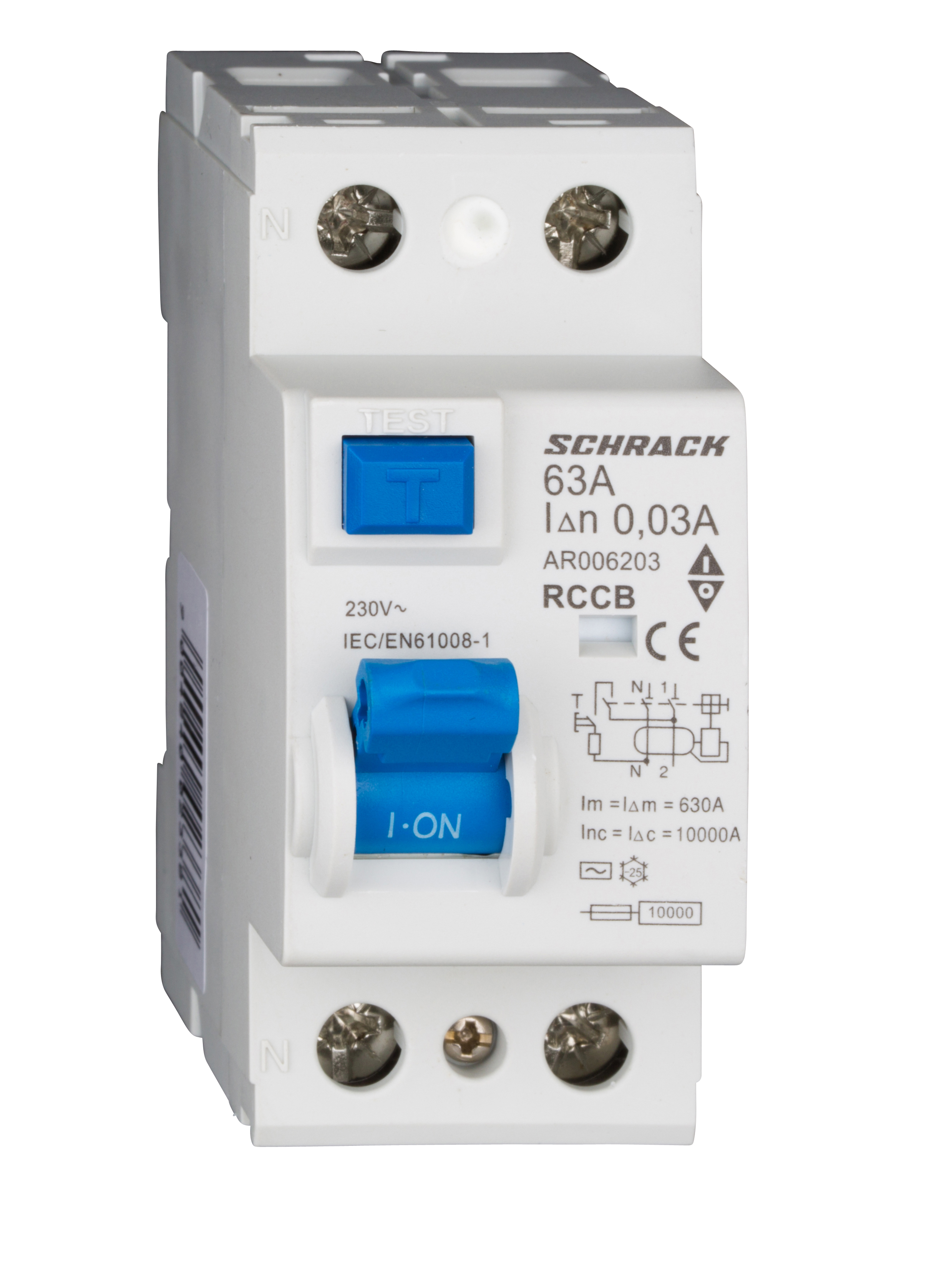 Intrerupator, diferential, Schrack, AMPARO, Tip AC, Bipolar, 2P, 63A, 30mA, 10kA