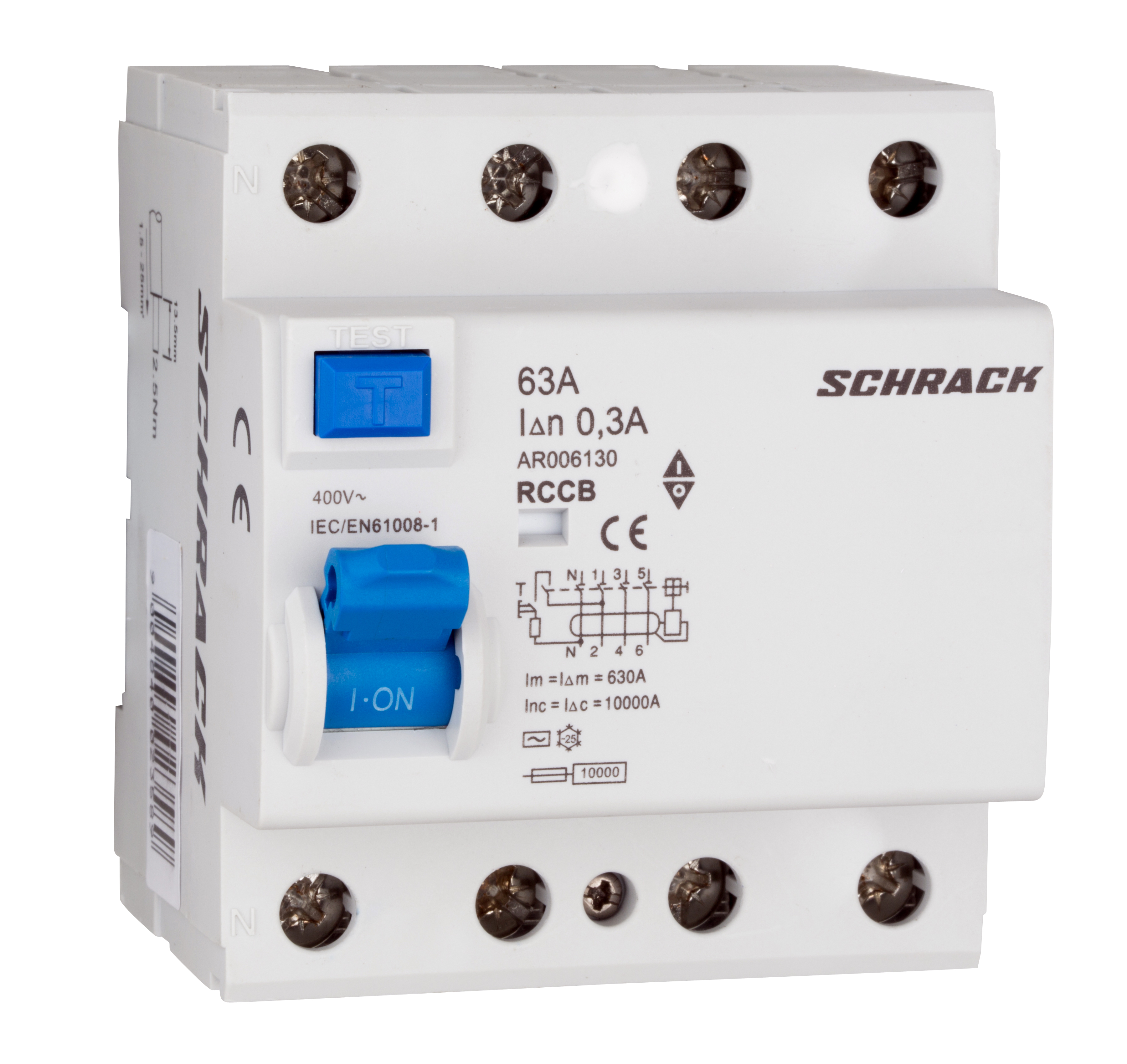 Intrerupator, diferential, Schrack, AMPARO, Tip AC, Tetrapolar, 4P, 63A, 300mA, 10kA