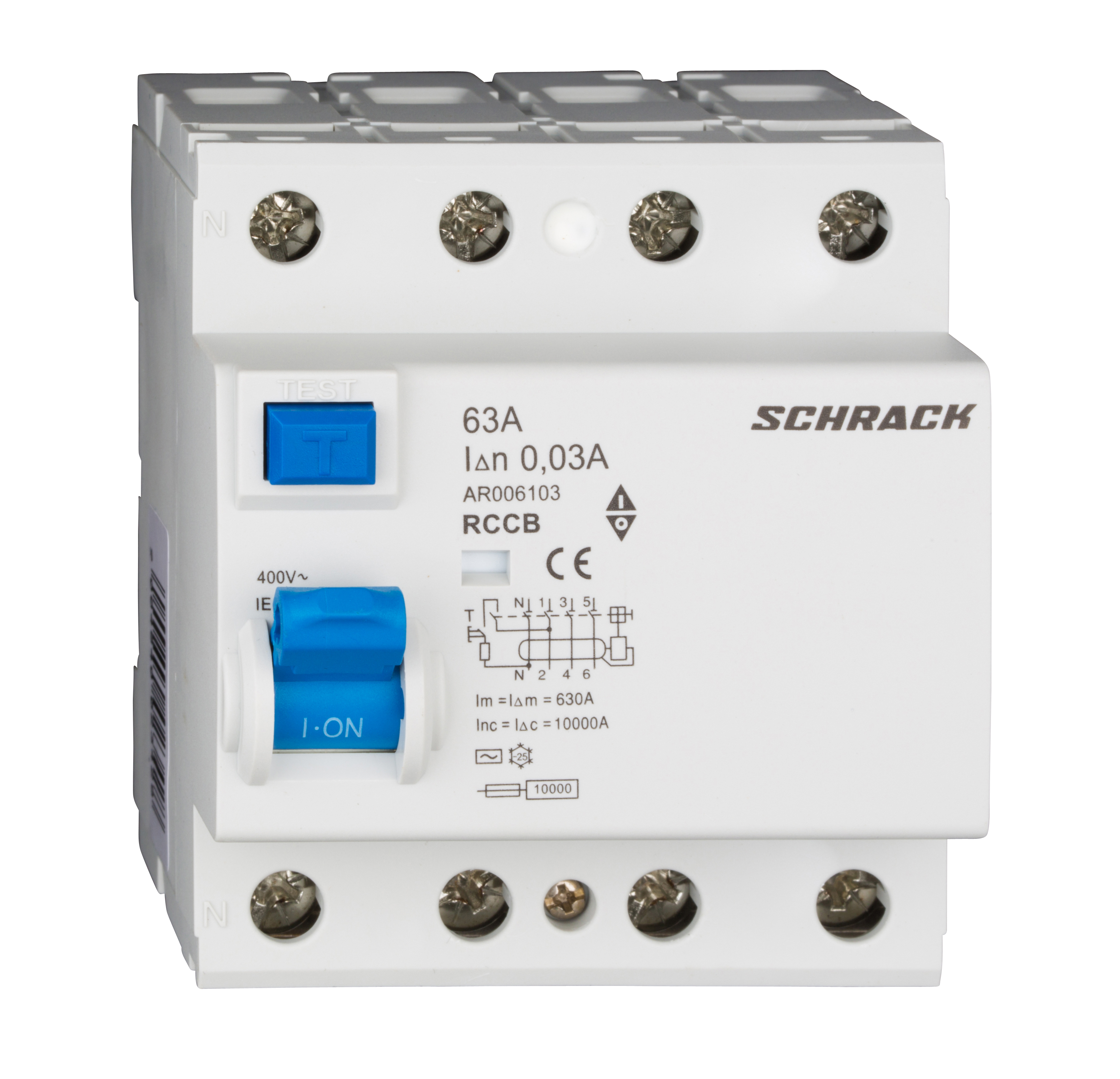 Intrerupator, diferential, Schrack, AMPARO, Tip AC, Tetrapolar, 4P, 63A, 30mA, 10kA