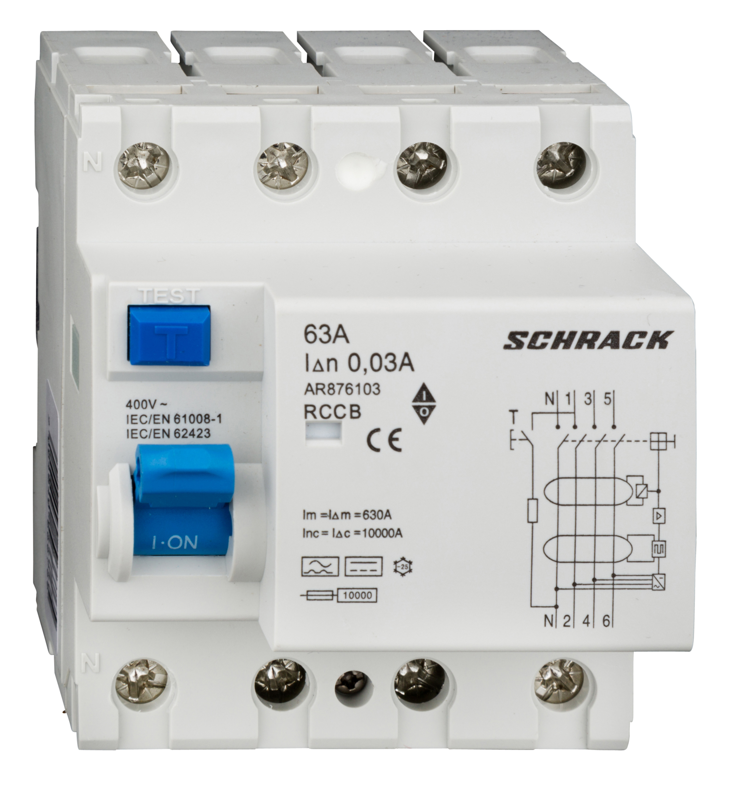 Intrerupator, diferential, schrack, amparo, tip b, tetrapolar, 4p, 63a, 30ma, 10ka