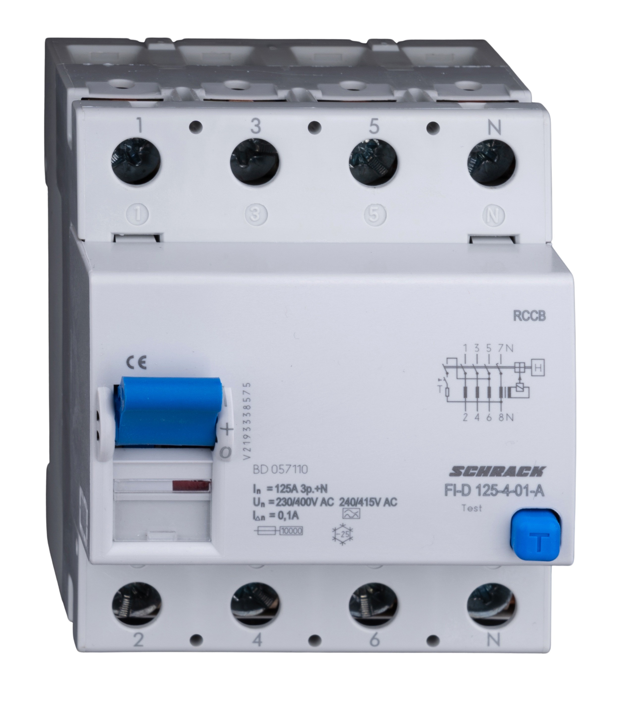 Intrerupator, diferential, schrack, tip a (puls), tetrapolar, 4p, 125a, 100ma, 10ka