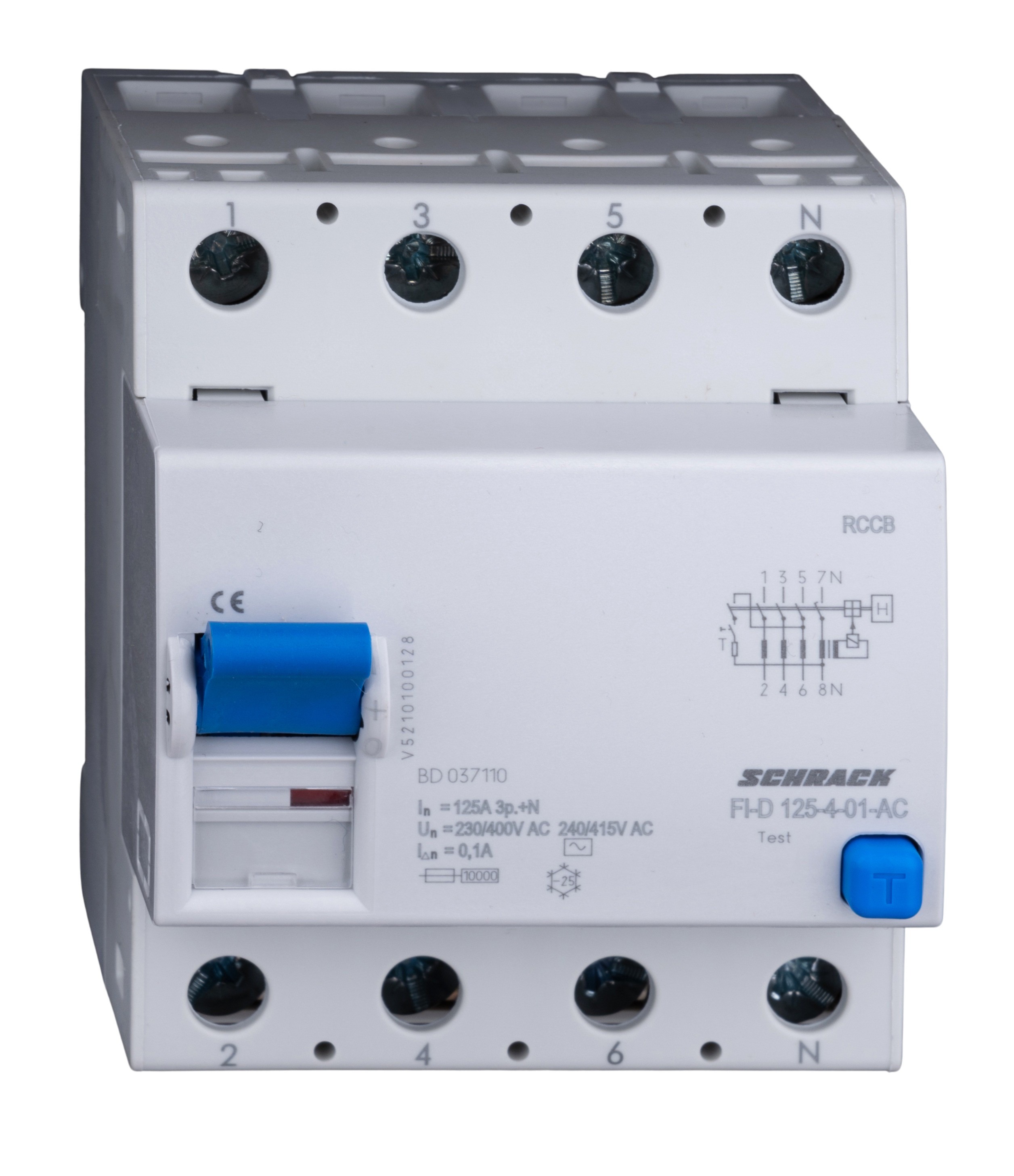 Intrerupator, diferential, schrack, tip ac, tetrapolar, 4p, 125a, 100ma, 10ka