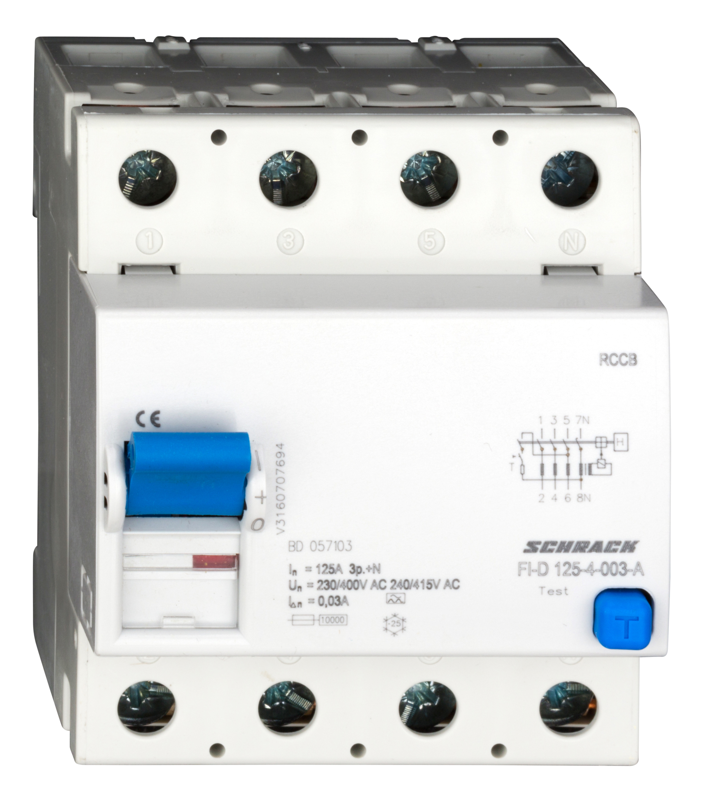 Intrerupator, diferential, schrack, tip a (puls), tetrapolar, 4p, 125a, 30ma, 10ka