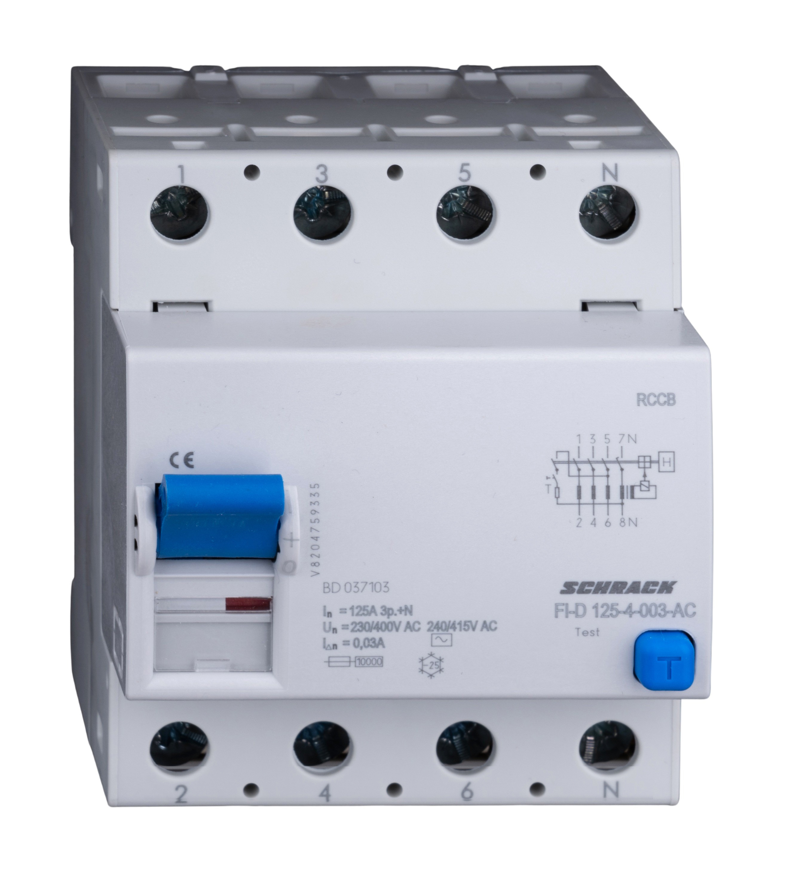Intrerupator, diferential, schrack, tip ac, tetrapolar, 4p, 125a, 30ma, 10ka