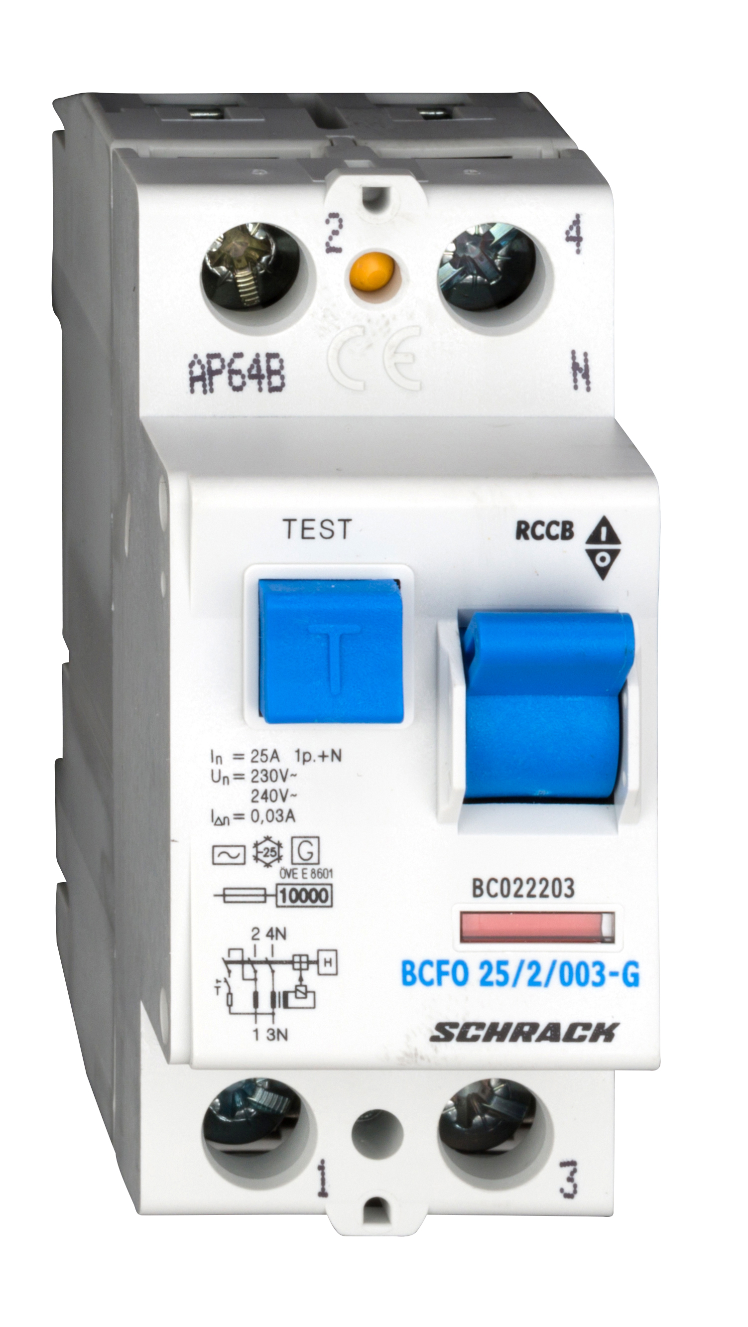 Intrerupator, diferential, schrack, tip ac, bipolar, 2p, 25a, 30ma, 10ka