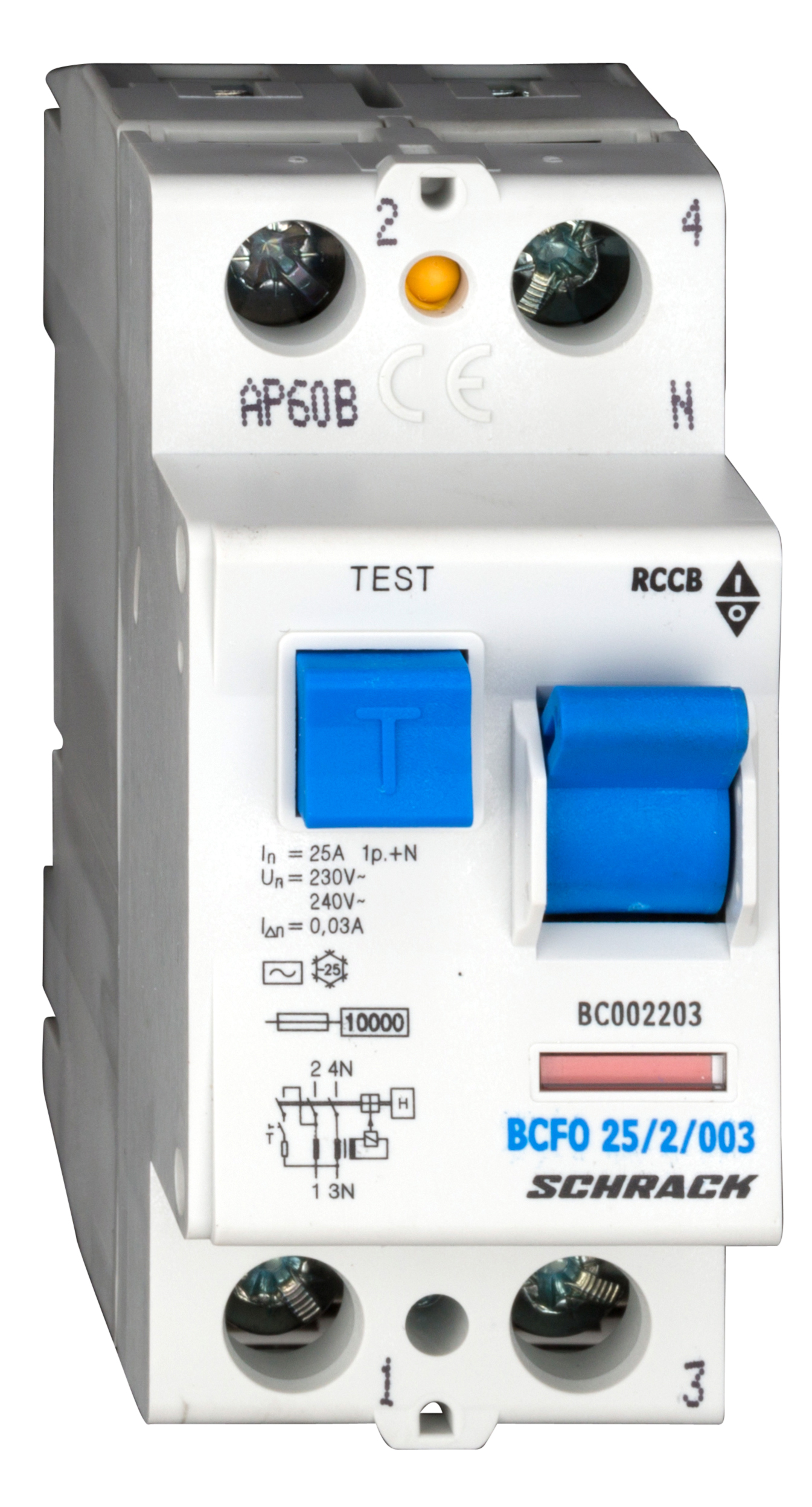 Intrerupator, diferential, schrack, tip a, bipolar, 2p, 25a, 30ma, 10ka