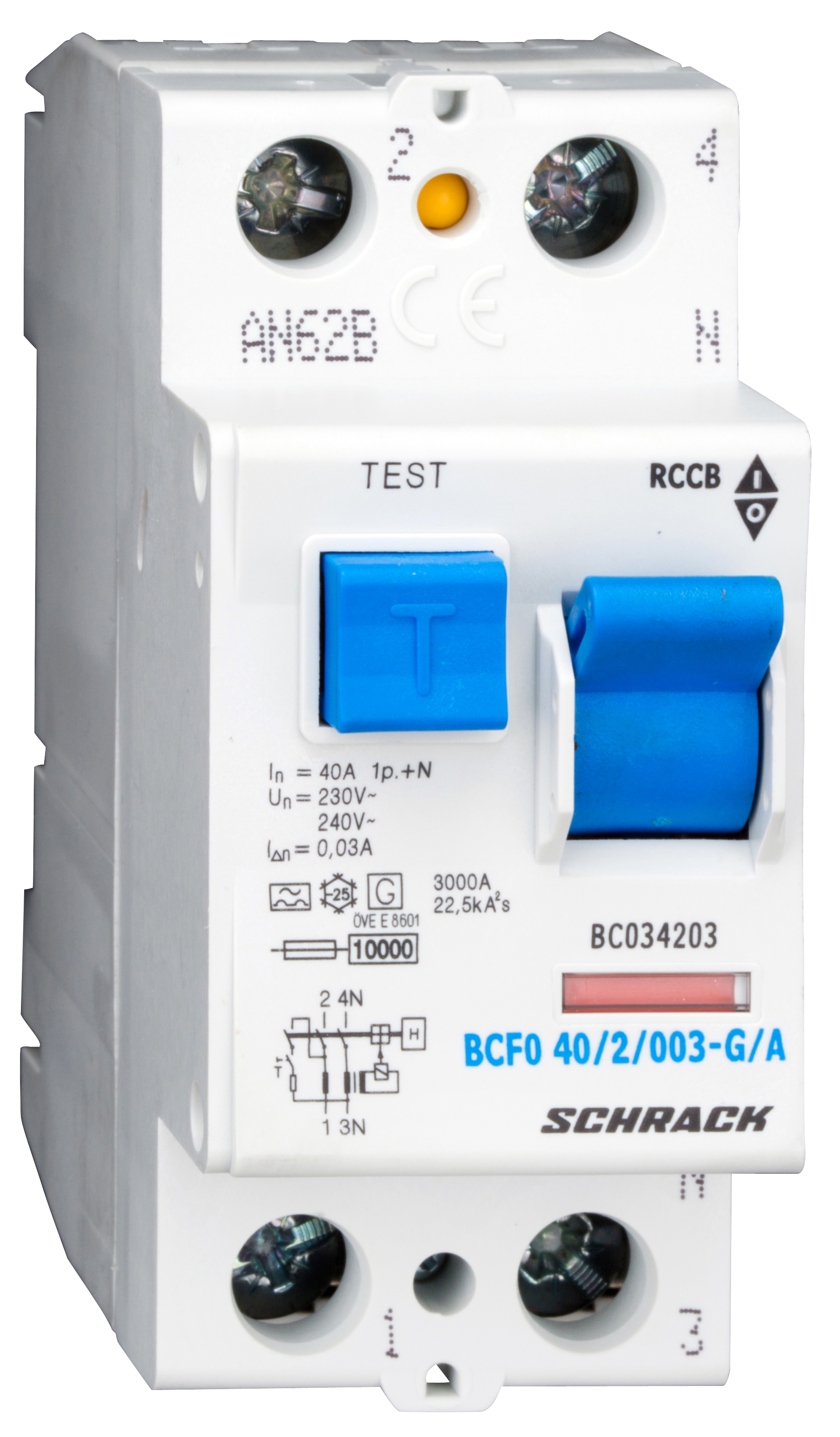 Intrerupator, diferential, Schrack, Tip A, Bipolar, 2P, 40A, 30mA, 10kA
