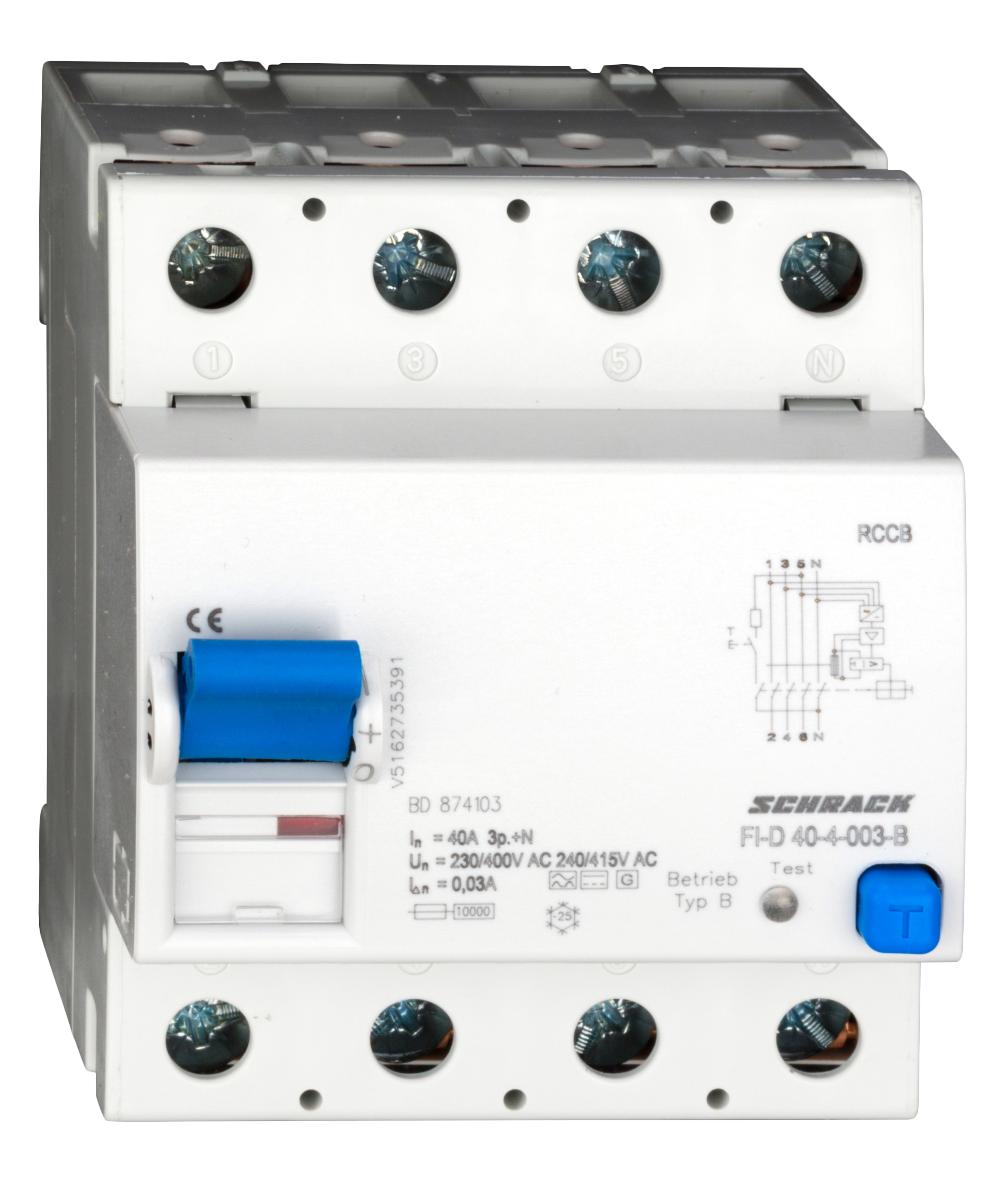 Intrerupator, diferential, schrack, tip b, tetrapolar, 4p, 40a, 30ma, 10ka