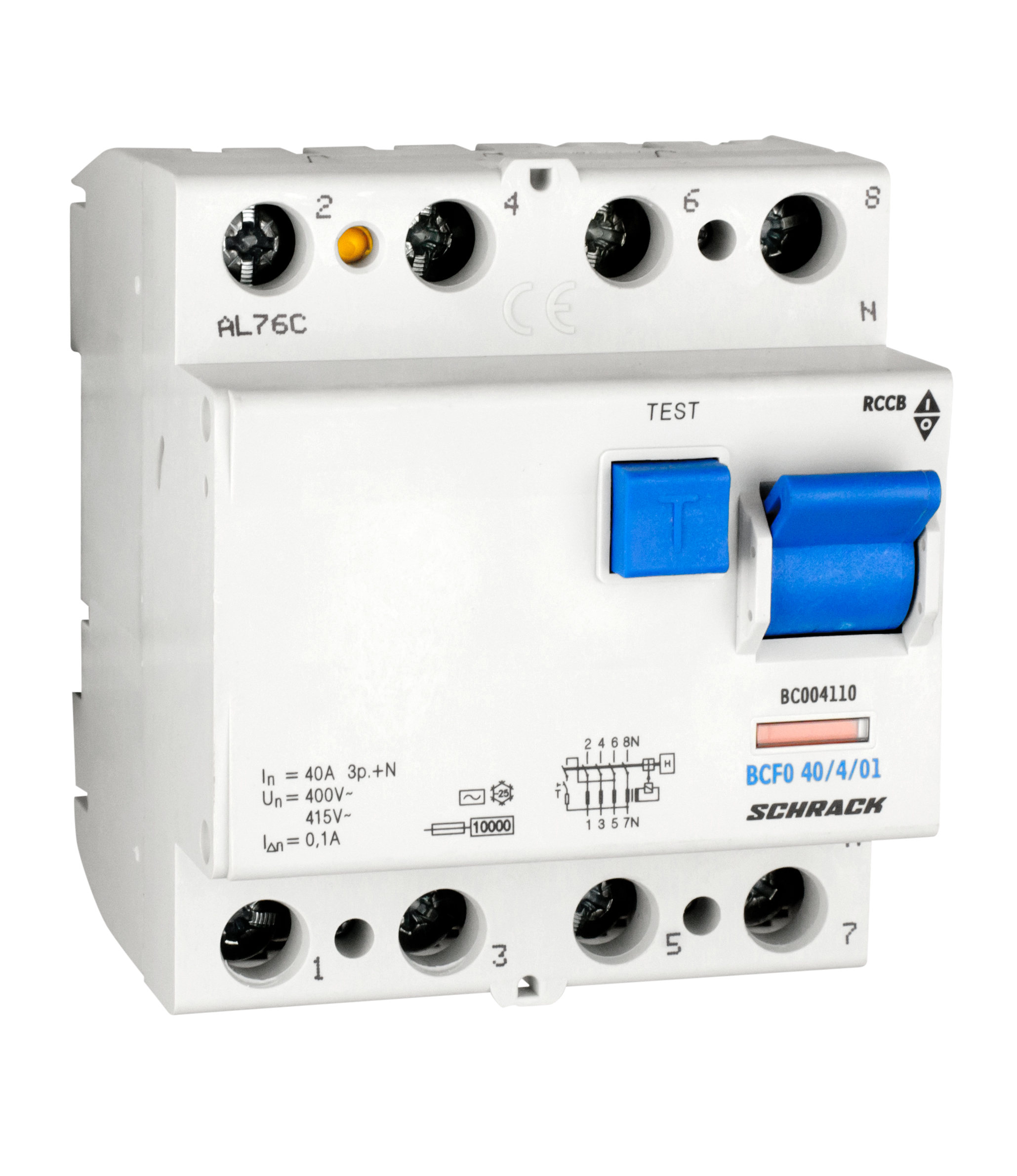 Intrerupator, diferential, Schrack, Tip A, Tetrapolar, 4P, 40A, 100mA, 10kA