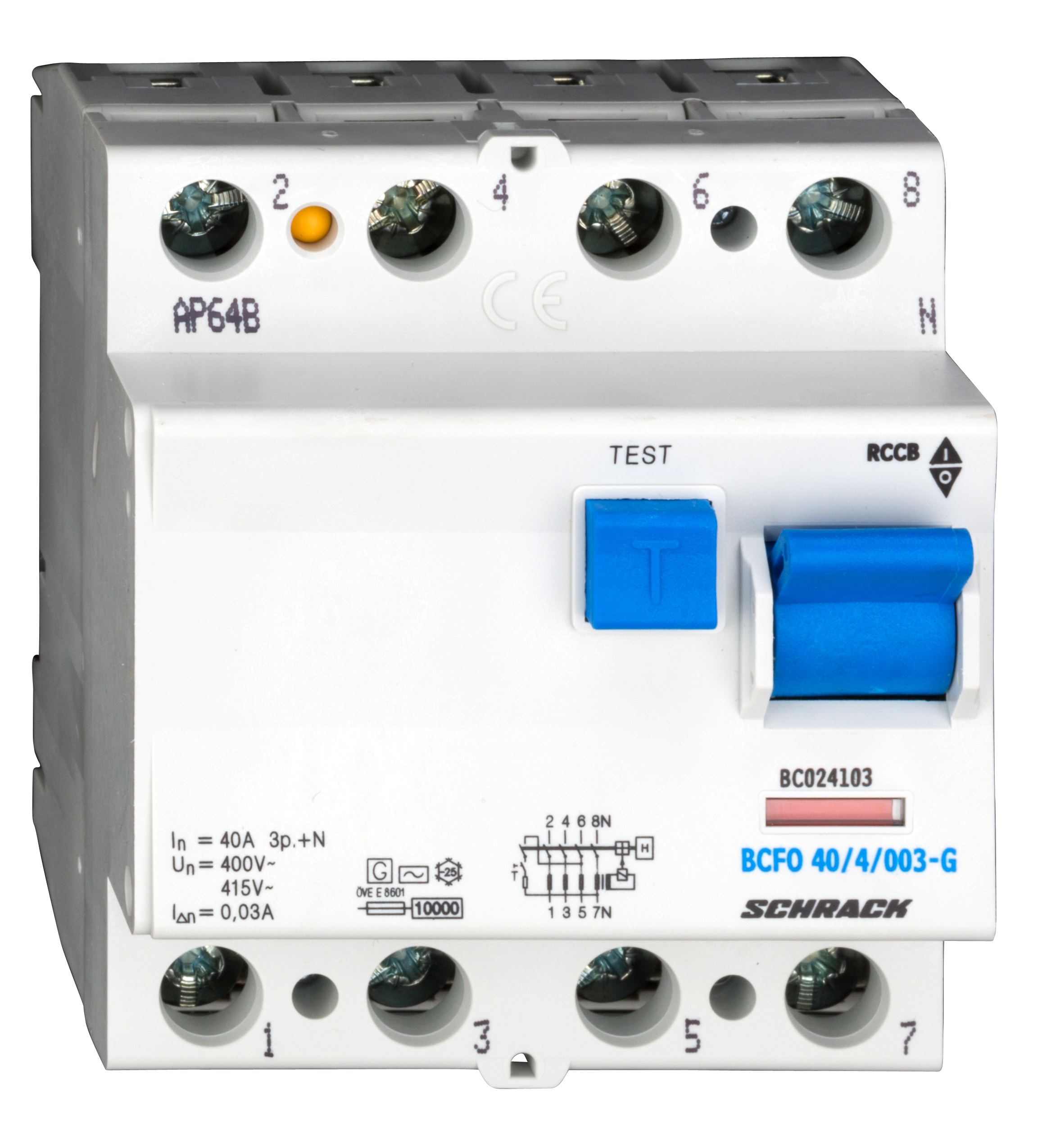 Intrerupator, diferential, schrack, tip ac, tetrapolar, 4p, 40a, 30ma, 10ka