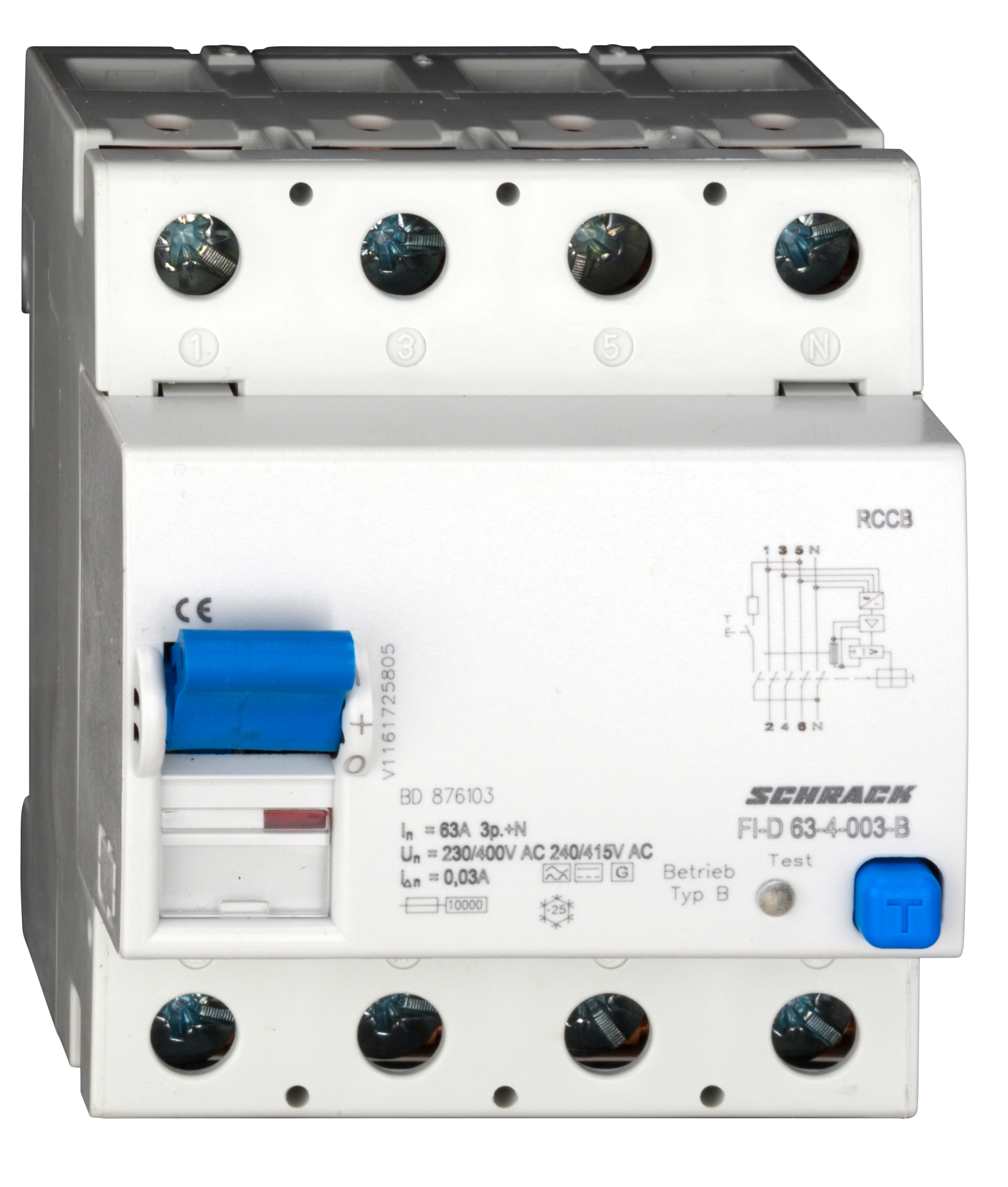 Intrerupator, diferential, schrack, tip b, tetrapolar, 4p, 63a, 30ma, 10ka