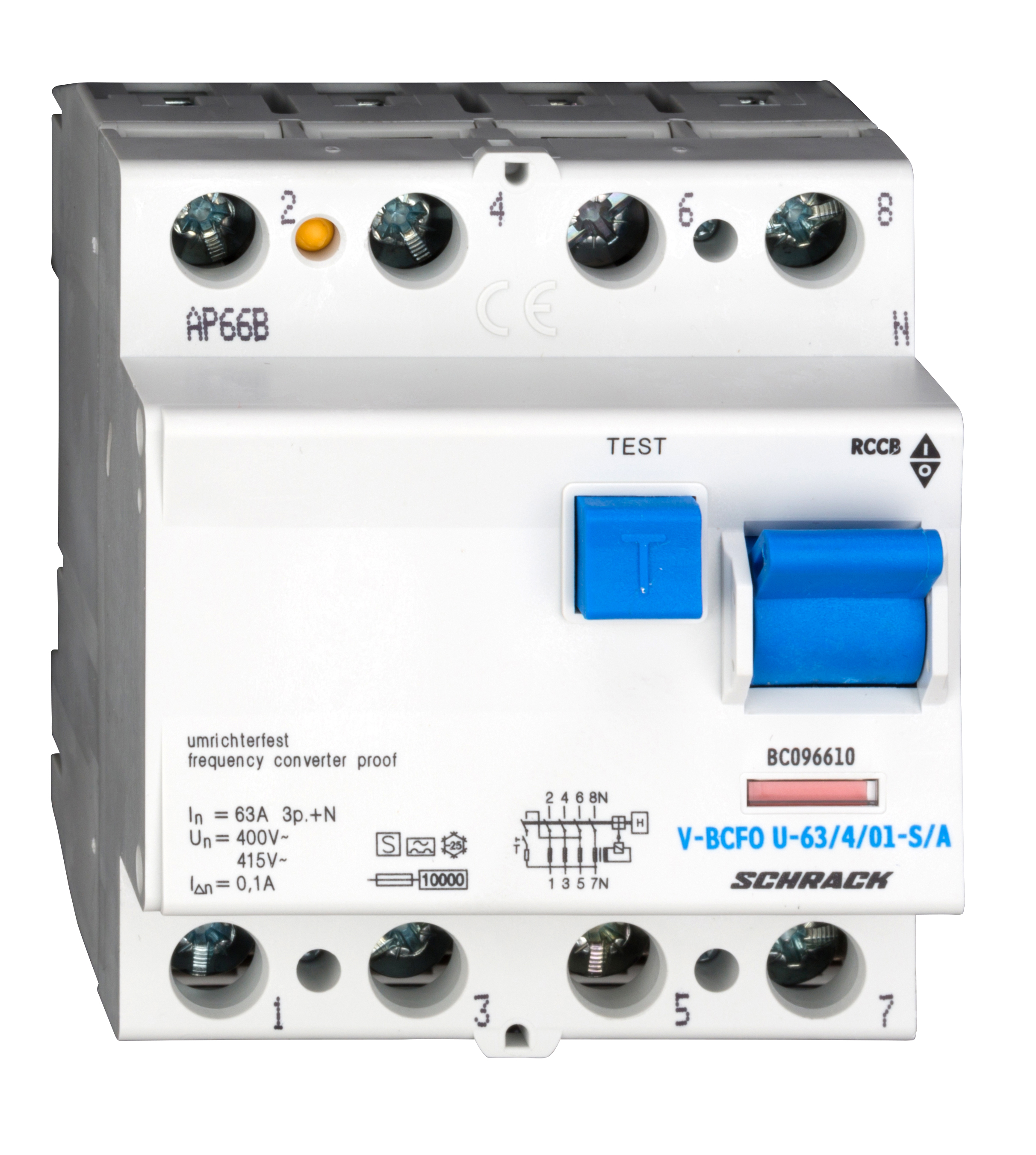 Intrerupator, diferential, schrack, tip a, tetrapolar, 4p, 63a, 100ma, 10ka