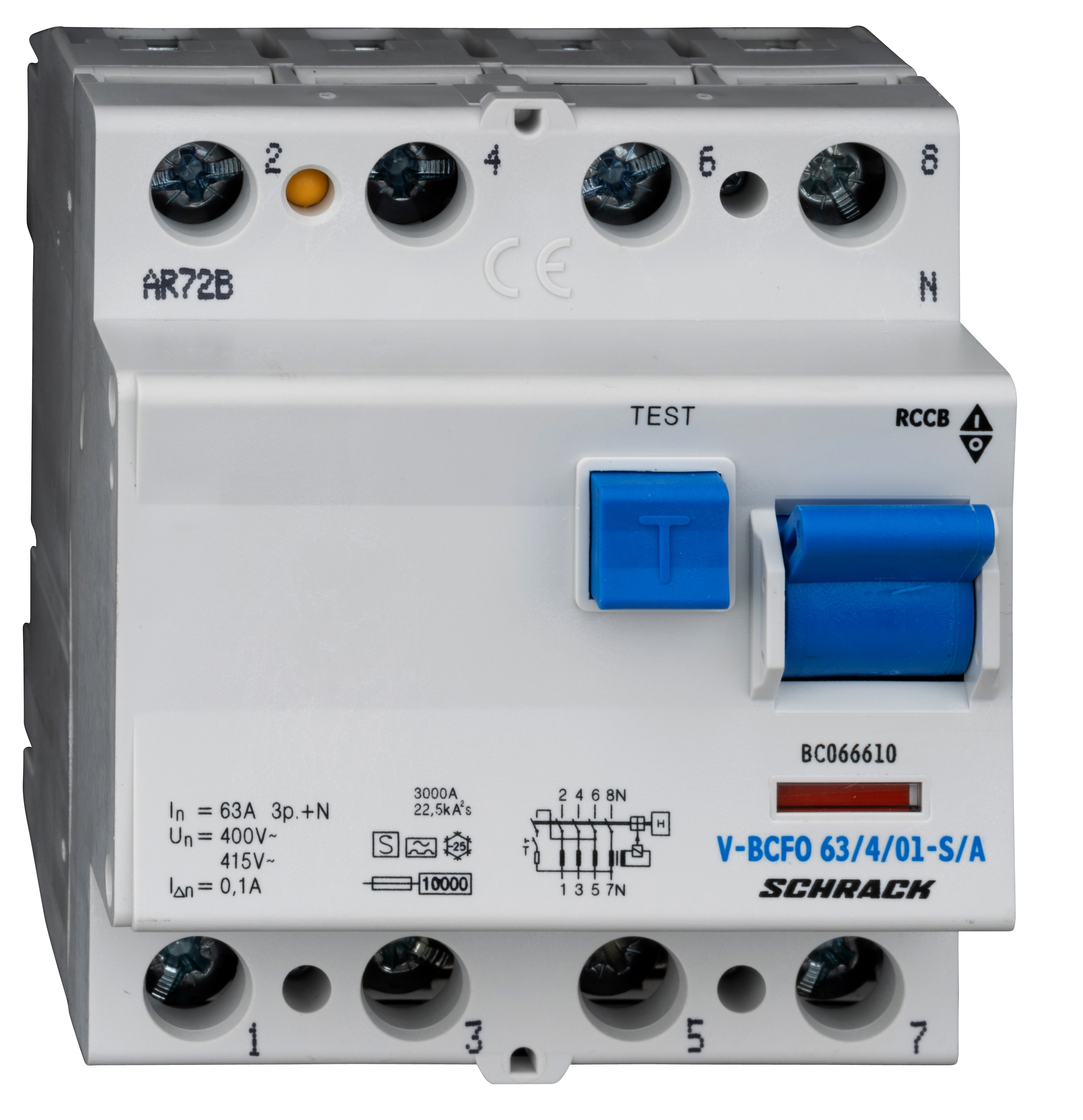 Intrerupator, diferential, schrack, tip a, tetrapolar, 4p, 63a, 100ma, 10ka