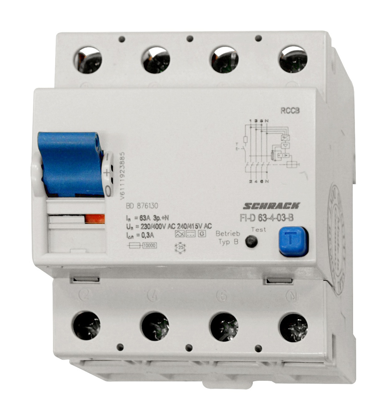 Intrerupator, diferential, schrack, tip b, tetrapolar, 4p, 63a, 300ma, 10ka
