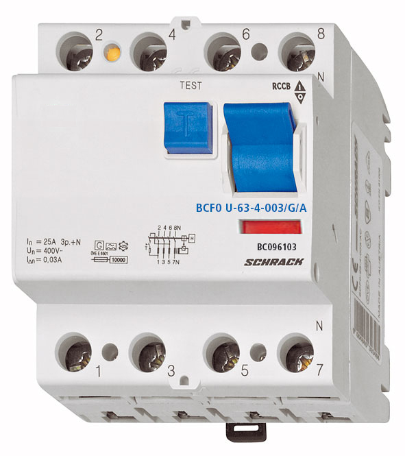 Intrerupator, diferential, schrack, tip a, tetrapolar, 4p, 63a, 30ma, 10ka