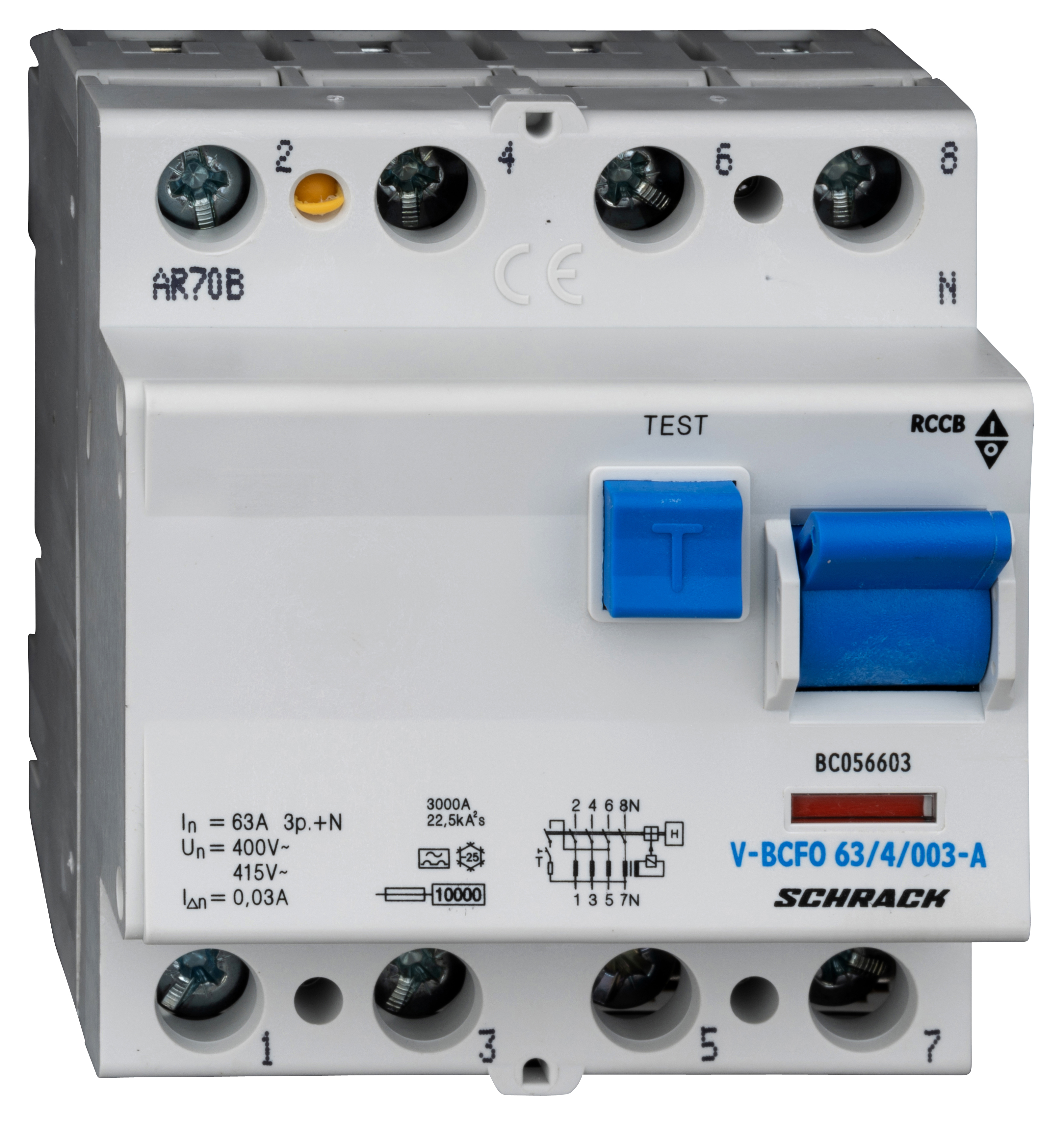 Intrerupator, diferential, schrack, tip a, tetrapolar, 4p, 63a, 30ma, 10ka