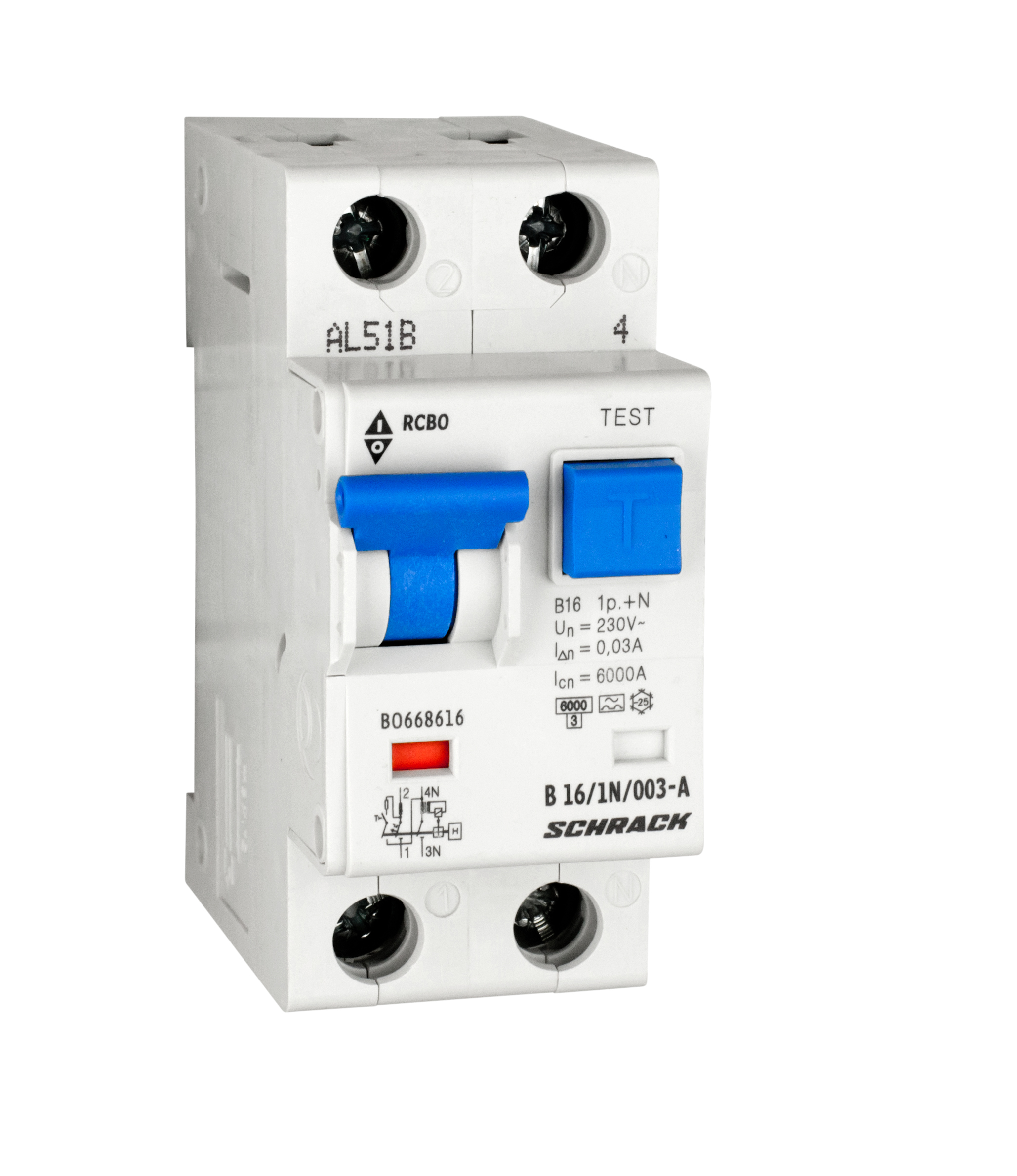 Intrerupator, automat, diferential, schrack, tip a, bipolar, 1p+n, curba b, 16a, 30ma, 6ka