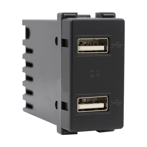 Priza Dubla Usb Elmark Lecce 1M incarcator Antracit 27014