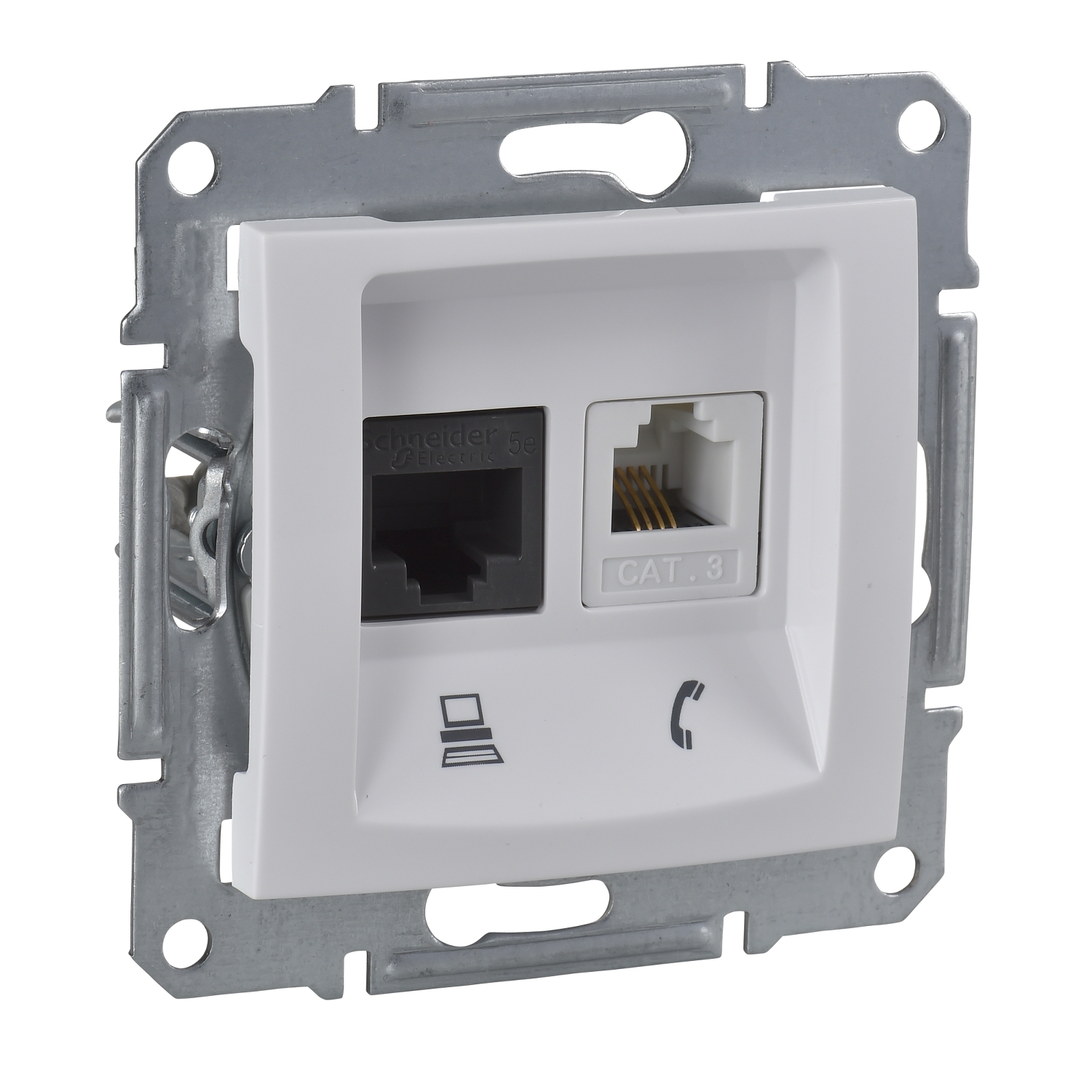 Priza date Schneider Sedna telefon RJ11 + RJ45 Cat.5E Utp Fara Cadru Alb SDN5100121