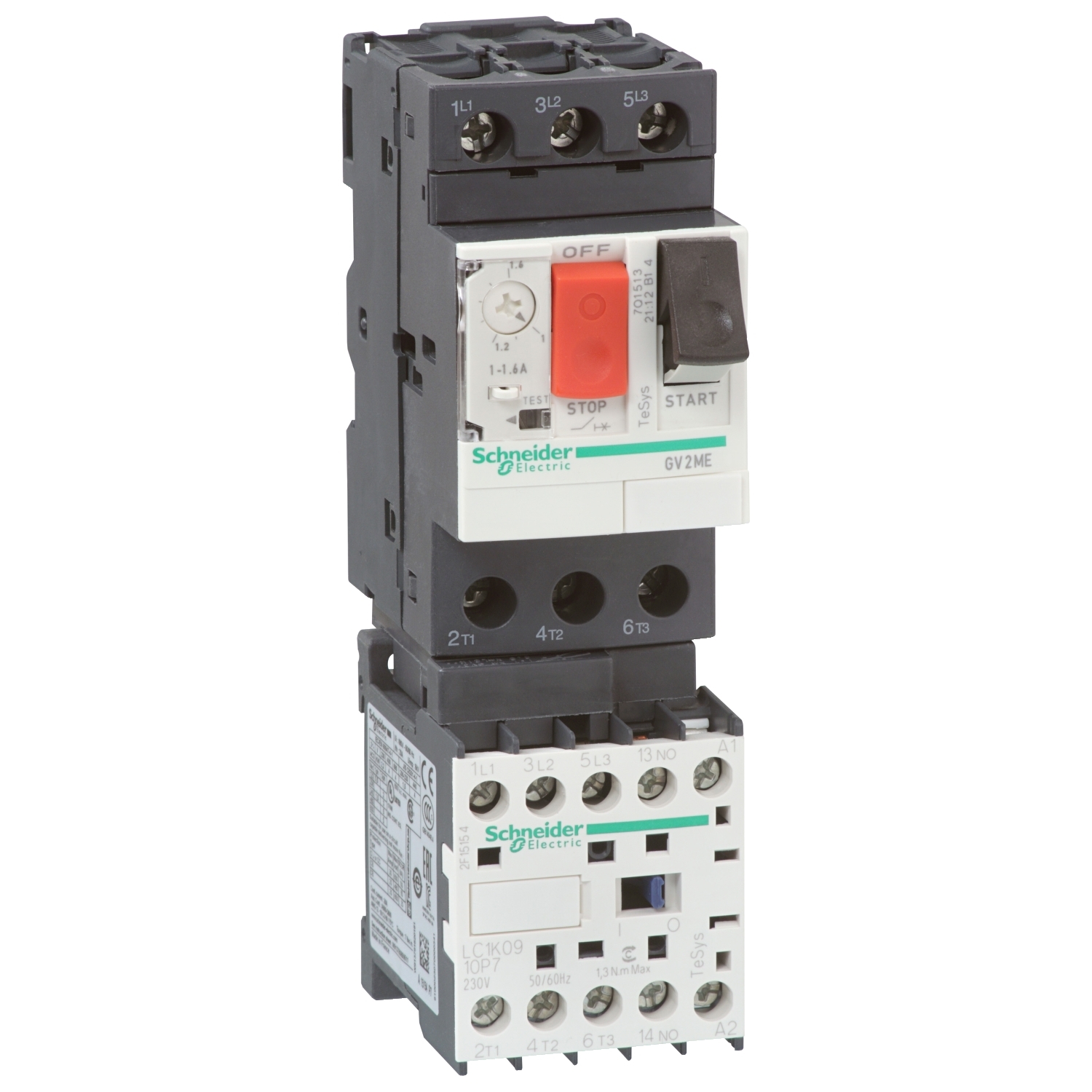 Starter Combinat Dol - Tesys Gv2-Me - 4 - 6,3 A - 24 V C.C., Schneider, GV2ME10K1BW3 