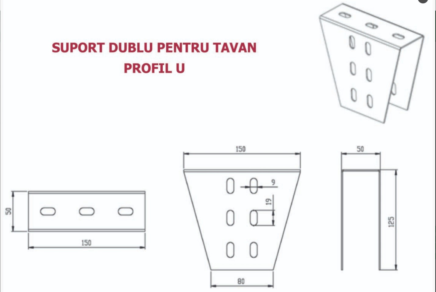 Suport tavan profil u1 l= 90mm dublu, comtec, mf0013-42982