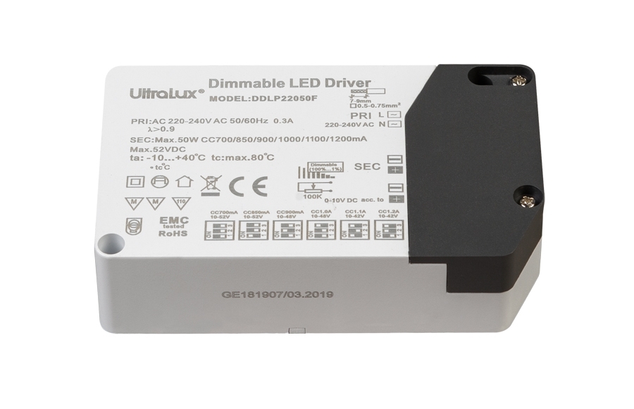 Sursa de alimentare dimabila 0-10V DC, PWM, potentiometru 100K Pentru IlumInat, LED 700-1200mA, 50W, Ultralux, DDLP22050F