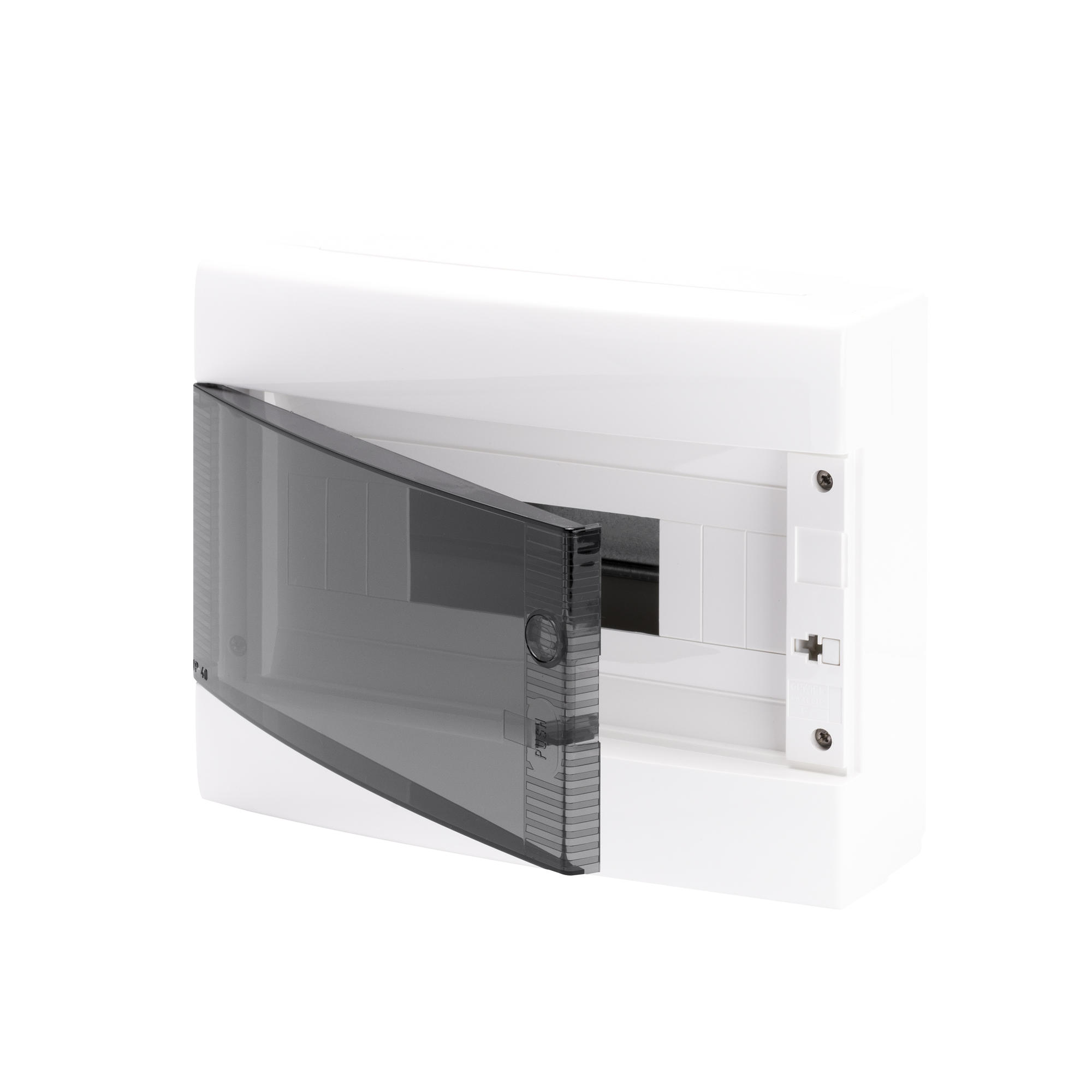 Tablou de Distributie Montaj Aparent cu Usa Transparenta Fumurie - Pre-Aranjat pentru Blocul de Borne - 8 Module IP40 Gewiss GW40043