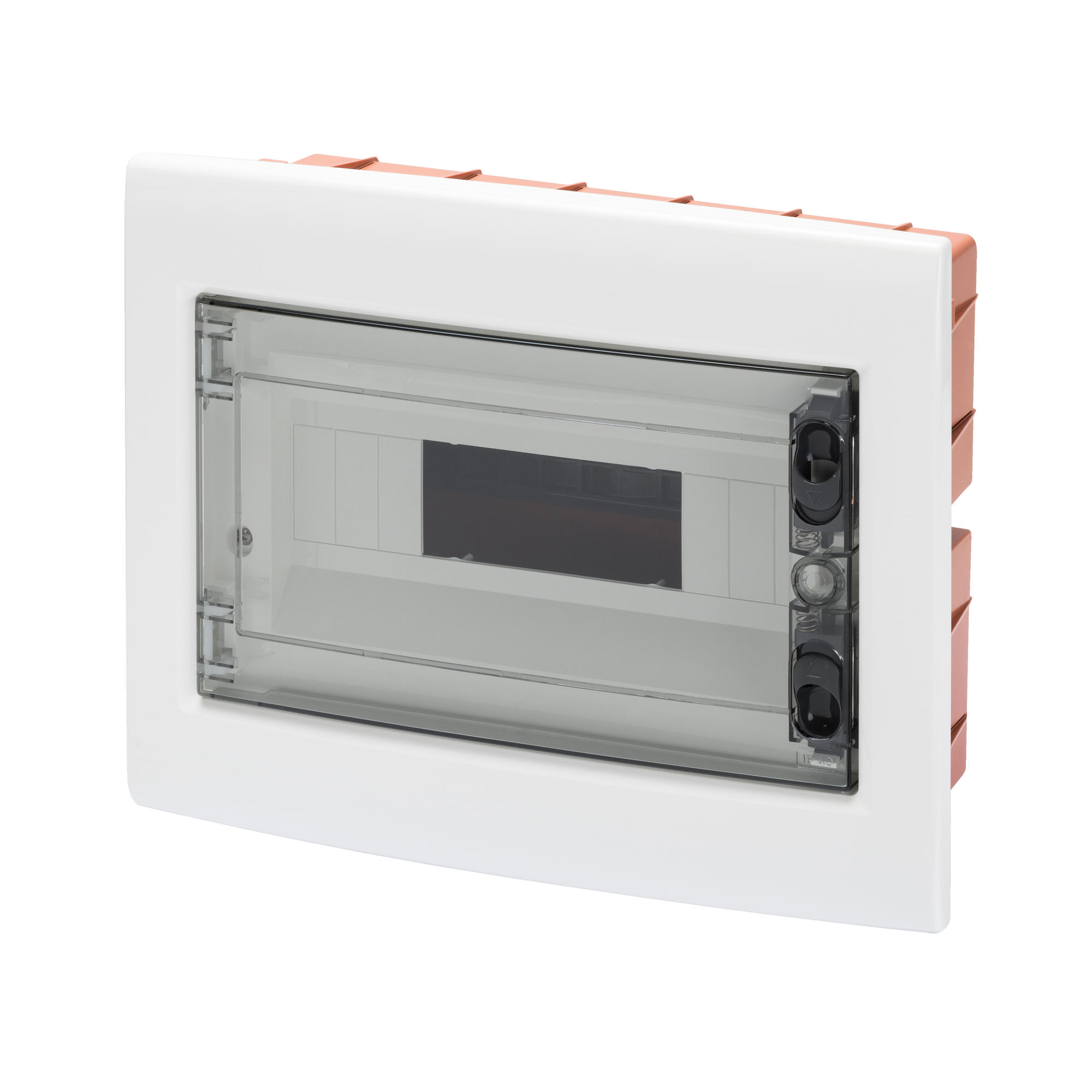 Tablou de distributie montaj Incastrat cu Usa Transparenta Fumurie cu Cadru Extractabil - cu Regleta de Borne N (3X16)+(11X10) E (3X16)+(11X10) - 8 Module IP40 Gewiss GW40605BS