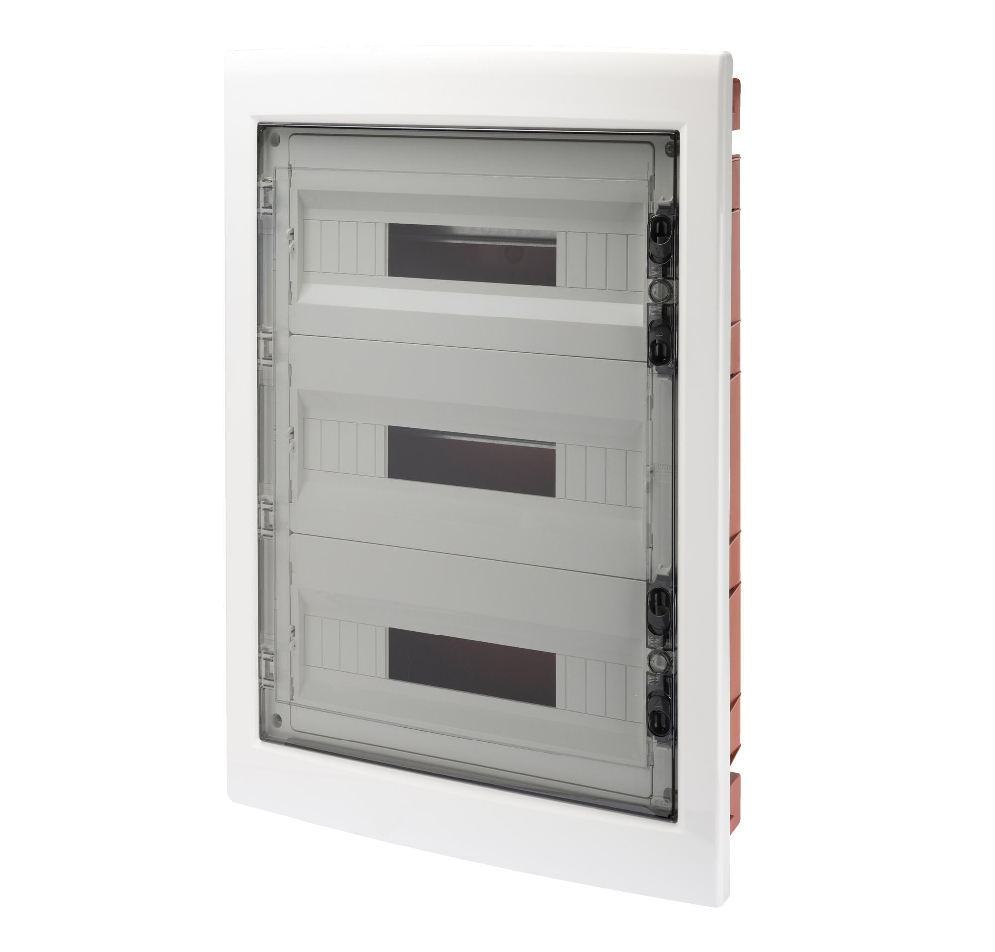 Tablou de distributie montaj Incastrat cu Usa Transparenta Fumurie cu Cadru Extractabil - cu Regleta de Borne N (3X16)+(17X10) E (3X16)+(17X10) - (18X2) 36 Module - IP40 Gewiss GW40609BS