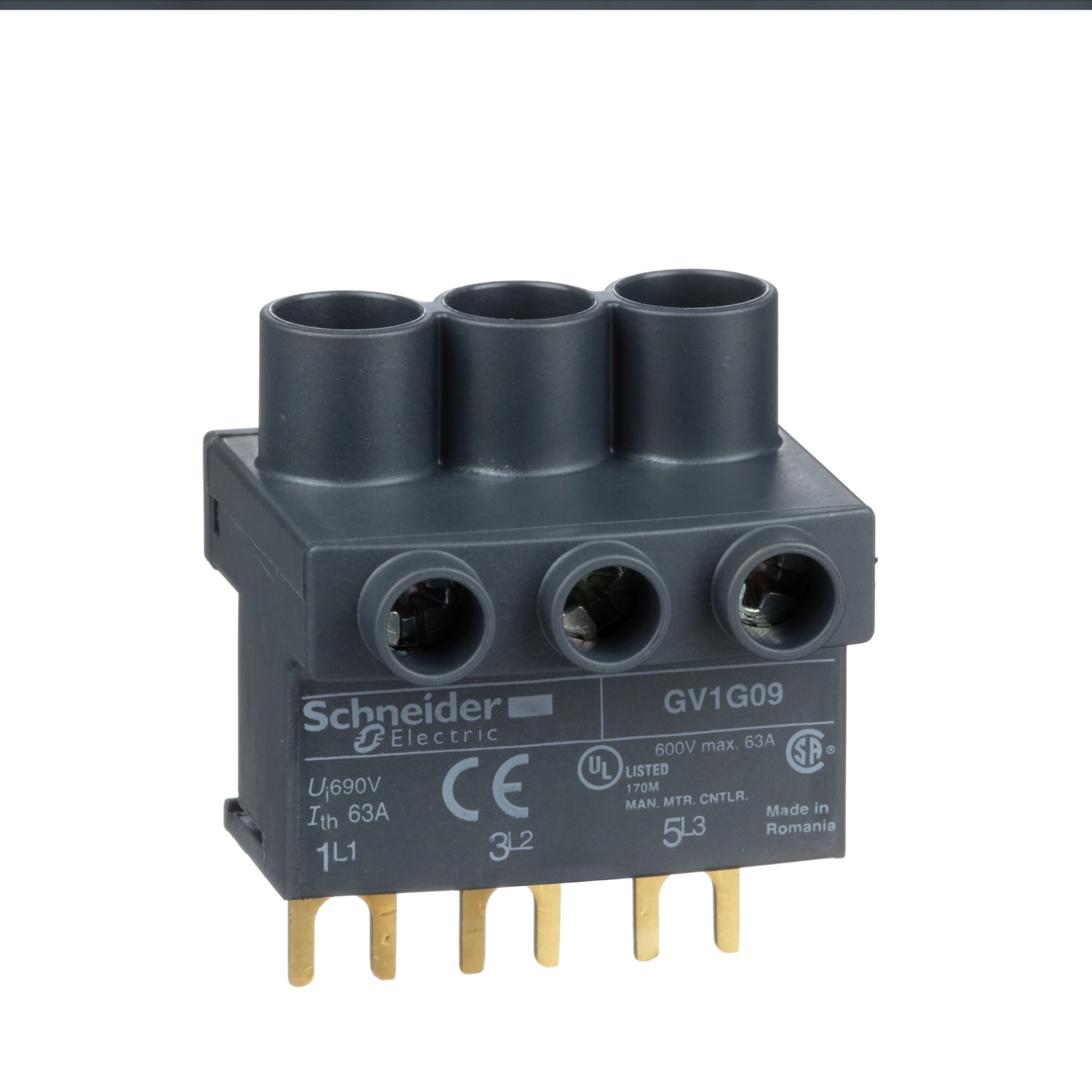 TeSys GV2 TeSys D & TeSys U - terminal block - 3P - from the top Schneider GV1G09 