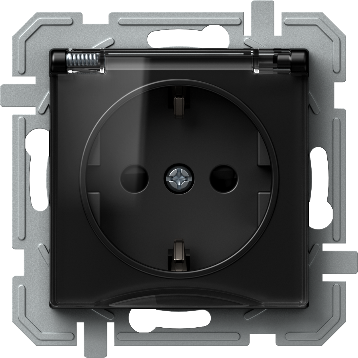 Priza, Schuko, cu, Capac, si, Borne, pe, Surub, Logiq, 1P, 16A, Negru+Transparent, TEM-VQ11BTXO-U 