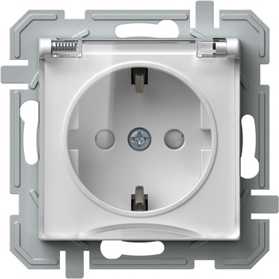 Priza Schuko cu Capac si Borne pe Surub Logiq 1P 16A Alb+Transparent TEM-VQ11PTXO-U